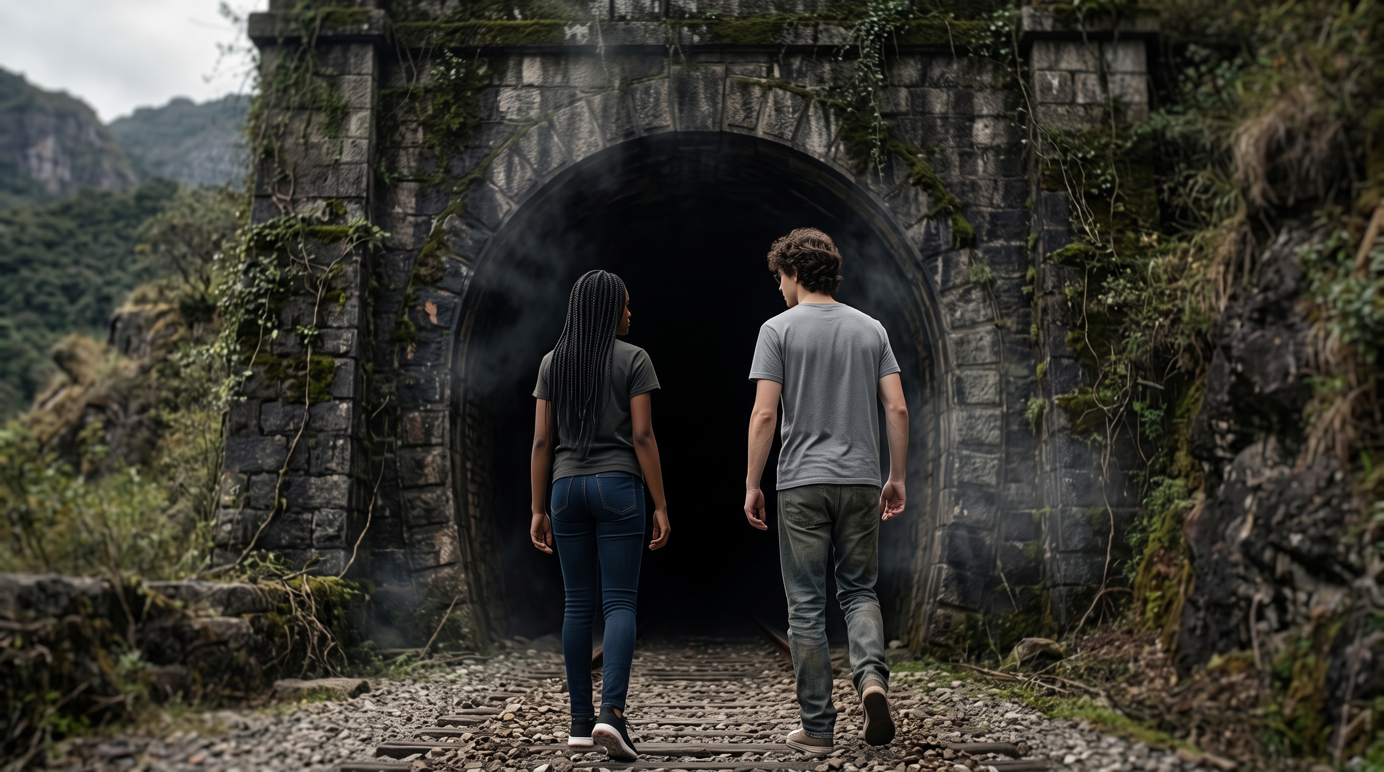 Percival e Maria entram na boca escura do túnel da Mantiqueira.