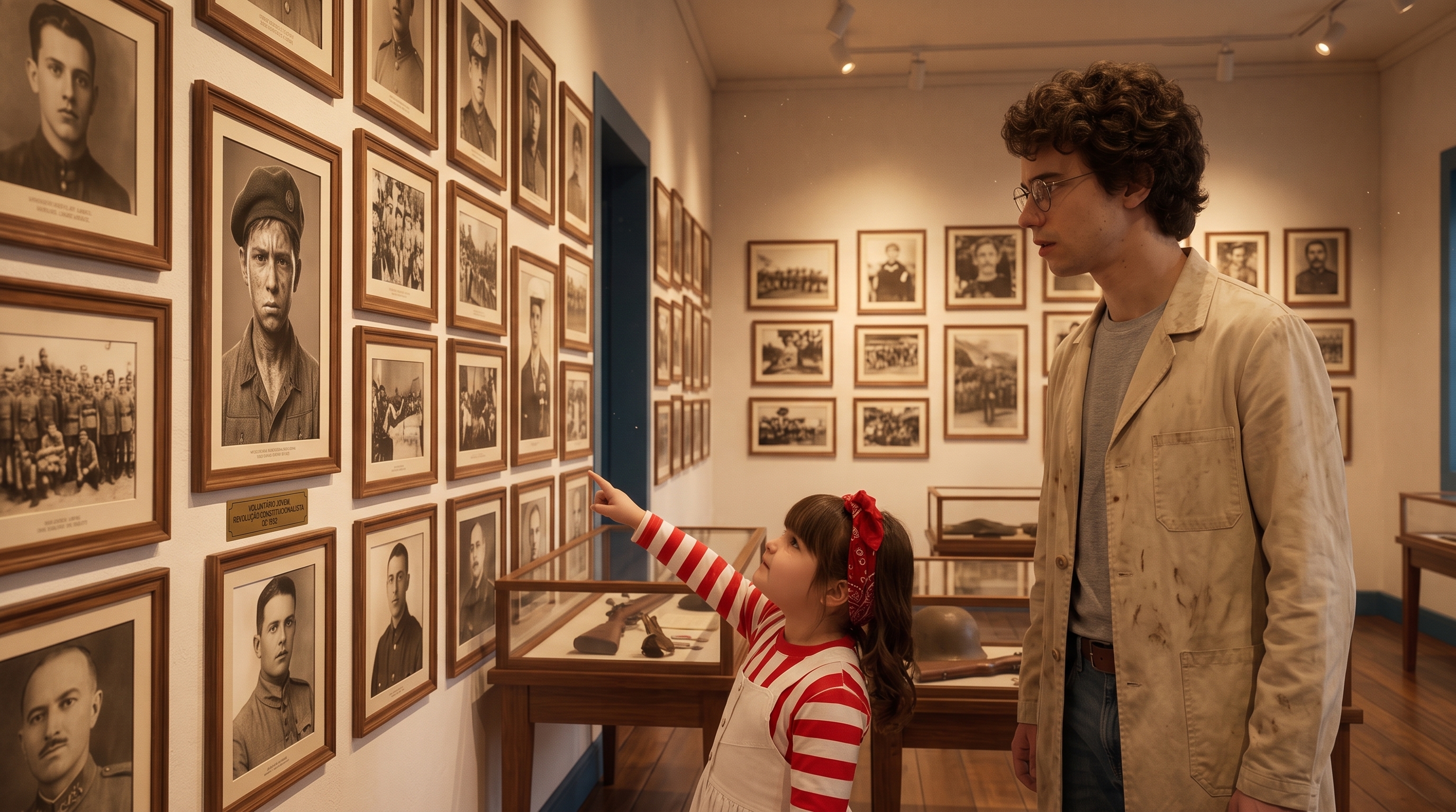 Alice e Percival diante de um retrato de 1932 num museu.